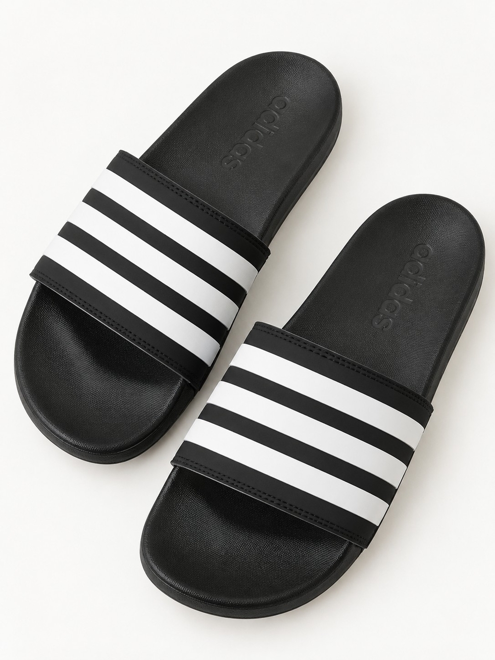 Adidas Adilette Comfort Slides Black White 3 Stripe Kids Boys US 5 Women US 6